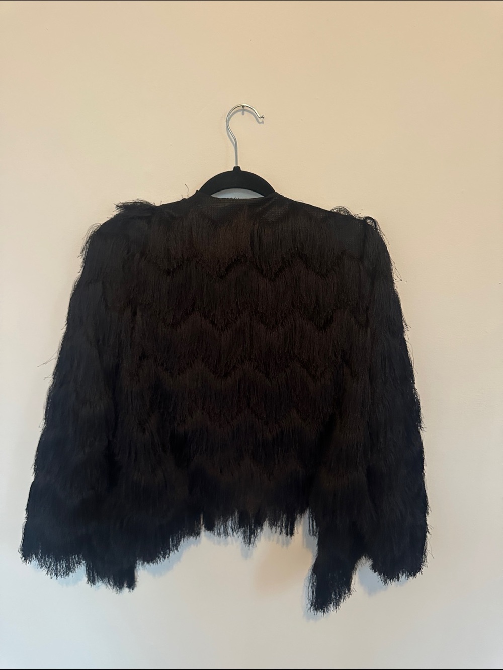 Zara Black Fringe Open-Front Jacket - Picture 4 of 5